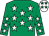 Emerald green, white stars, white cap, emerald green stars