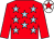 Red, light blue stars, red sleeves, white cap, red star