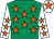 Emerald green, orange stars, white sleeves, orange stars, white cap, orange star