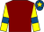 Maroon, yellow sleeves, royal blue armlets, royal blue cap, yellow star