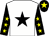 White, black star, black sleeves, yellow stars, black cap, yellow star