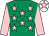 Emerald green, pink stars and sleeves, white cap, pink star