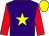 Purple, yellow star, red sleeves, yellow cap