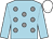 Light blue, grey spots, light blue sleeves, white cap