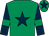 Emerald green, dark blue star, dark blue sleeves, emerald green armlets, emerald green cap, dark blue star