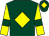 Dark green, yellow diamond on body and cap, yellow sleeves, dark green armlets