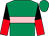 emerald green, pink hoop, black and red halved sleeves, emerald green cap