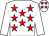 white, red stars, white sleeves, stars on cap