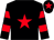 Black, red star, hooped sleeves and star on cap