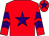 Red, purple star, chevrons on sleeves, red cap, purple star