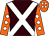 Brown, white cross belts, orange sleeves, white spots, orange cap, white spots