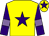 Yellow, purple star, purple sleeves, mauve armlets, yellow cap, purple star