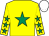 Yellow, emerald green star, yellow sleeves, emerald green stars, white cap