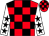 Red body, black checked, white arms, black stars, red cap, black checked