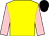 Yellow, pink sleeves, black cap