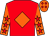 Red, orange diamond, orange sleeves, red stars, orange cap, red diamonds