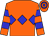 Orange body, blue diamond hoop, orange arms, blue hoops, orange cap, blue hoops