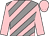 grey, pink diagonal stripes, pink sleeves and cap