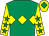 Emerald green, yellow triple diamond, yellow sleeves, emerald green stars, yellow cap, emerald green diamond