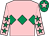 Pink, emerald green triple diamond, pink sleeves, emerald green stars, emerald green cap, pink star