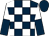 Dark blue and white check, white and dark blue halved sleeves, dark blue cap