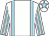 White, light blue braces, striped sleeves and star on cap