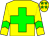 Yellow body, green cross, yellow arms, green chevron, yellow cap, green stars