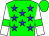 green, blue stars, white sleeves, green armlets, green cap