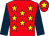 Red, yellow stars, dark blue sleeves, red cap, yellow star