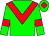 Big-green body, red chevron, big-green arms, red armlets, big-green cap, red diamond