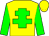 Yellow body, green cross of lorraine, green arms, yellow cap