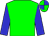 Green body, blue arms, green cap, blue quartered