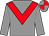 Grey body, red chevron, grey arms, grey cap, red quartered