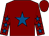 Maroon, royal blue star, maroon sleeves, royal blue stars