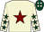 Beige, maroon star, beige sleeves, dark green stars, dark green cap, beige spots