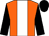 orange, white stripe, black sleeves and cap