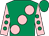 Emerald green, large pink spots, pink sleeves, emerald green spots