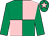 Emerald green and pink (quartered), emerald green sleeves, emerald green cap, pink star