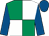 Emerald green and white (quartered), royal blue sleeves and cap