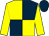 Yellow and dark blue (quartered), yellow sleeves, dark blue cap