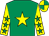 Emerald green, yellow star, yellow sleeves, emerald green stars, emerald green & yellow quartered cap