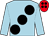 Light blue, large black spots, red cap, black spots