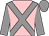 pink, grey cross sashes, grey sleeves and cap