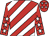 Cherry and white diagonal stripes, cherry sleeves, white stars, cherry cap, white stars