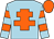 Light blue, orange cross of lorraine, hooped sleeves, orange cap