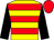 Yellow, red hoops, black sleeves, red cap