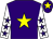 Purple, yellow star, white sleeves, purple stars, purple cap, yellow star