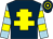 dark blue, yellow cross of lorraine, light blue and yellow hooped sleeves, dark blue and yellow hooped cap