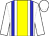 white, yellow stripe, blue braces