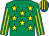 Emerald green, yellow stars, striped sleeves, royal blue and yellow striped cap